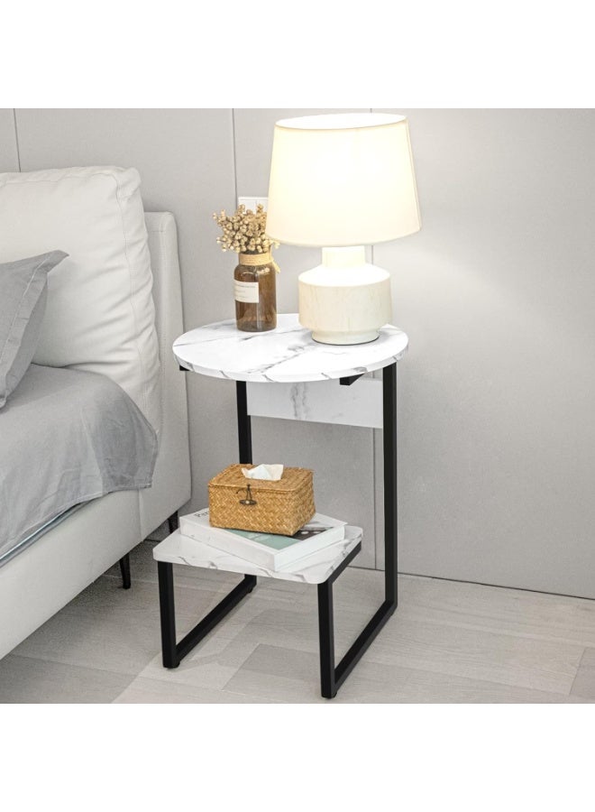 DubaiGallery Luxury Marble End Table with Storage Platform Bring a touch of luxury to your home with this marble end table. The lower platform offers extra storage, while the round top provides a stylish surface for decor, drinks, or gadgets. - Image 5